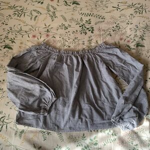 Brandy Melville grey and White Striped Off-Shoulder Top